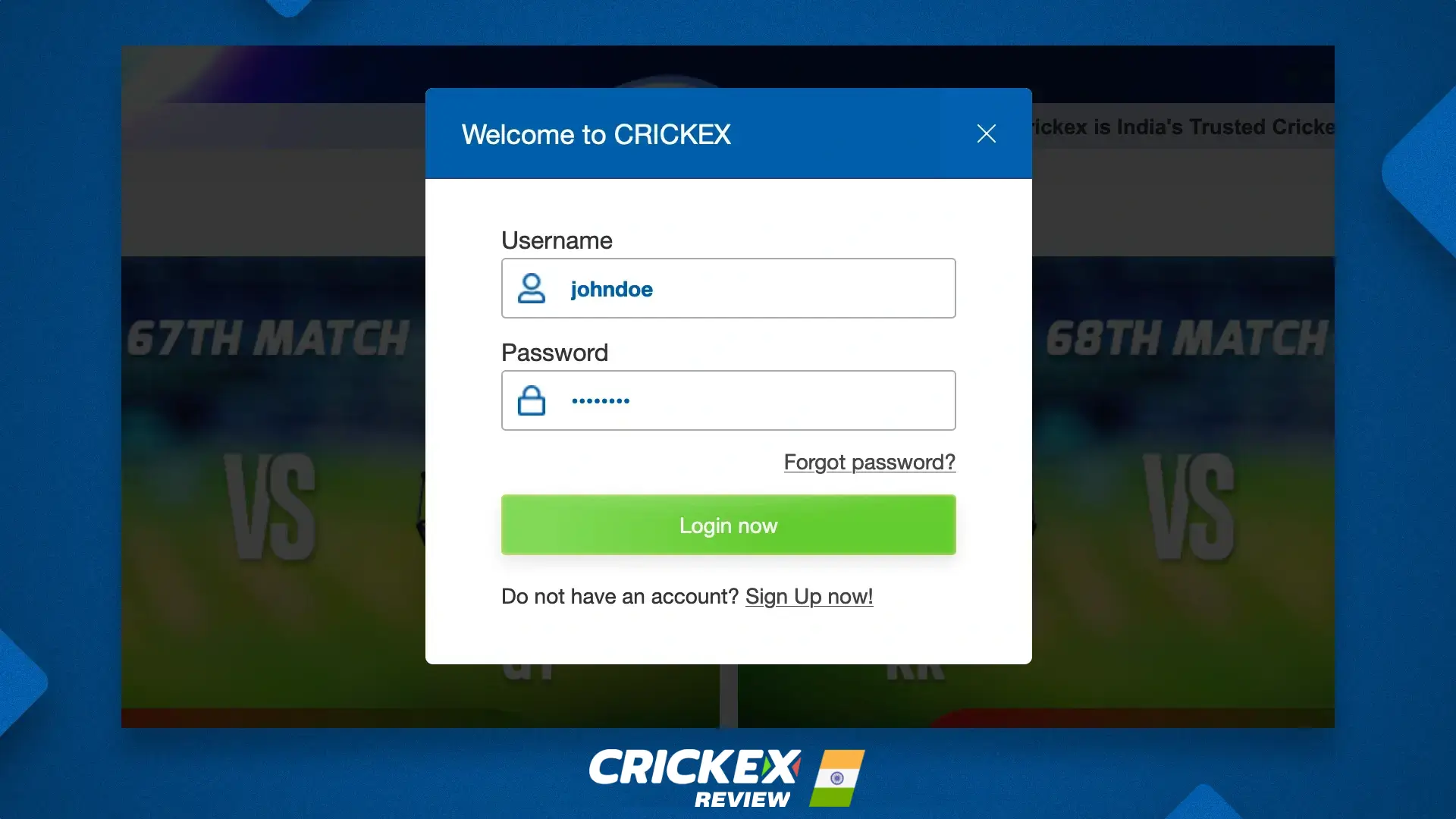 Authorize client on the official Crickex website