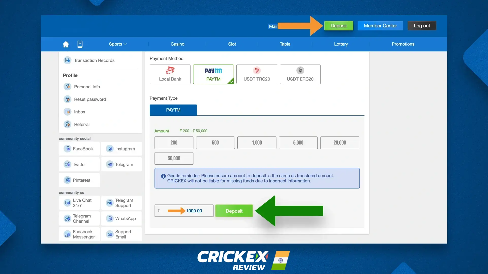 Deposit to play online casino Crickex