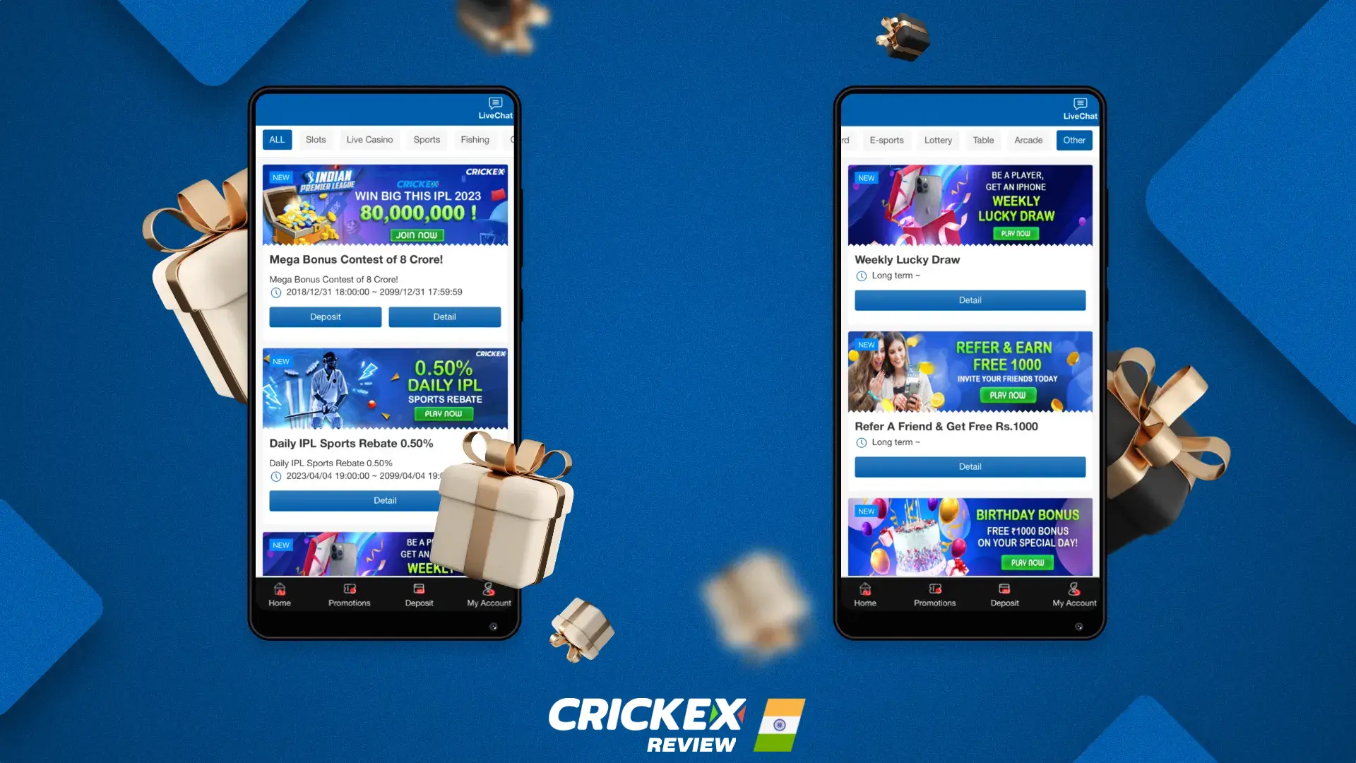 Various bonuses and promotions are available to Crickex mobile app users