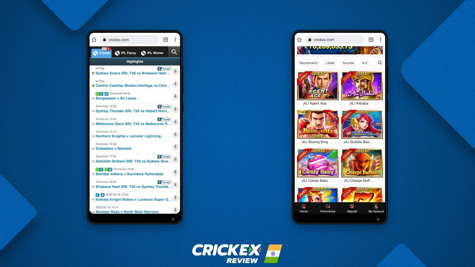 स्पोर्ट्स बेटिंग और कैसीनो के लिए Crickex वेबसाइट का मोबाइल संस्करण